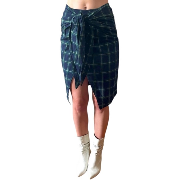 J.O.A. Los Angeles High Waist Plaid Tartan Midi Wrap Tie Pencil Skirt - XS / S - Picture 3 of 16